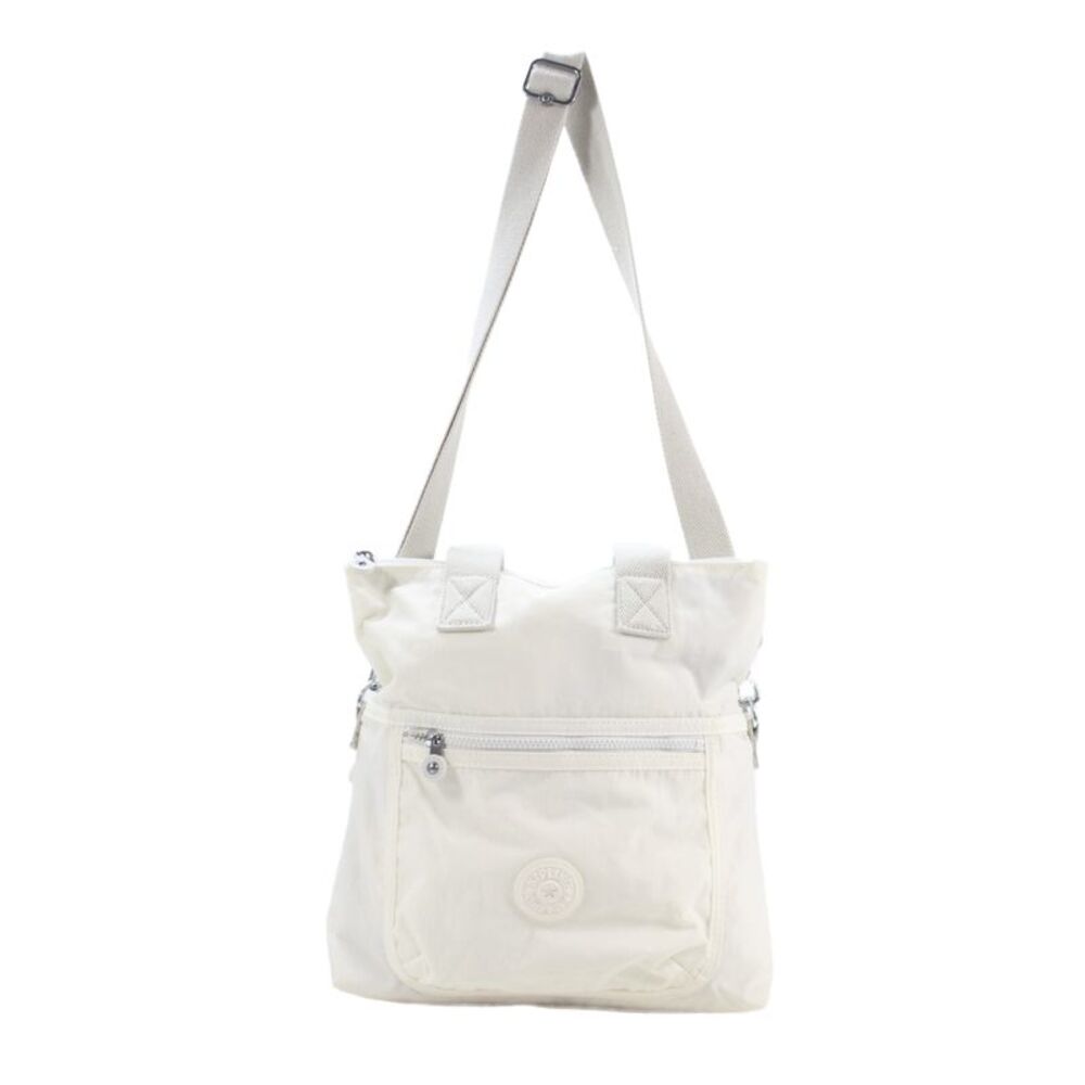 Kipling Womnens Zipper Closure Adjustable Strap Shoulder Handbag White